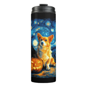 Corgi Dog Lovers Painting of van gogh starry night Thermal Tumbler