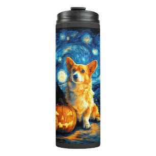 Corgi Dog Lovers Painting of van gogh starry night Thermal Tumbler