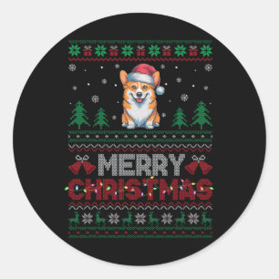 Corgi Dog Lovers Santa Hat Christmas Tree Lights Classic Round Sticker