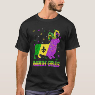 Corgi Dog Mardi Gras Carnival Jester Beads T-Shirt