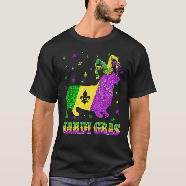 Corgi Dog Mardi Gras Carnival Jester Beads T-Shirt (Front)
