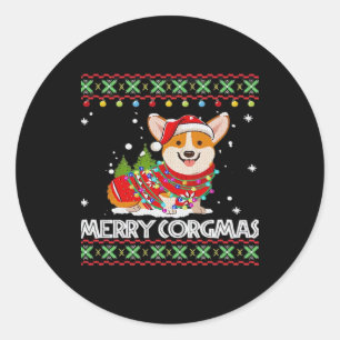 Corgi Dog Merry Corgmas Santa Corgi Ugly Christmas Classic Round Sticker