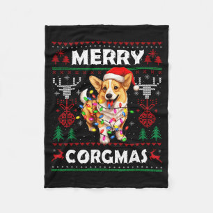 Corgi Dog Merry Corgmas Santa Corgi Ugly Christmas Fleece Blanket