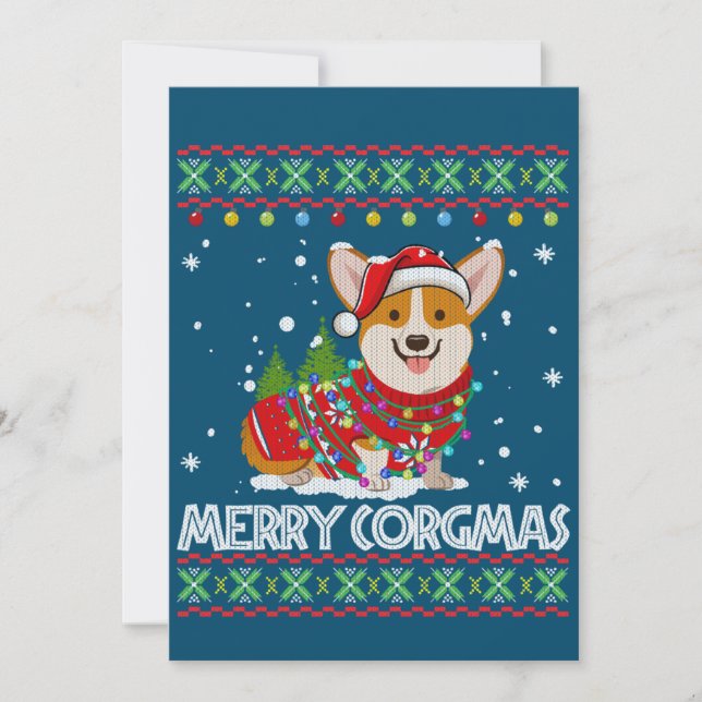 Corgi Dog Merry Corgmas Santa Corgi Ugly Christmas Invitation (Front)