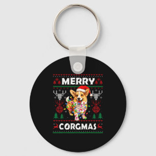 Corgi Dog Merry Corgmas Santa Corgi Ugly Christmas Key Ring
