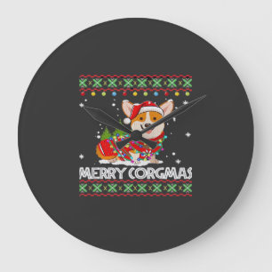 Corgi Dog Merry Corgmas Santa Corgi Ugly Christmas Large Clock