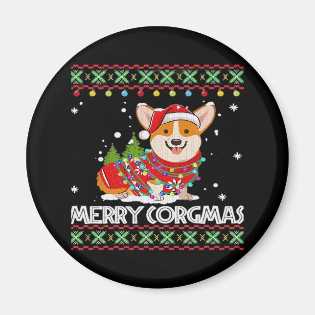 Corgi Dog Merry Corgmas Santa Corgi Ugly Christmas Magnet (Front)