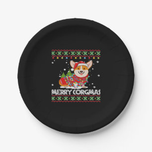 Corgi Dog Merry Corgmas Santa Corgi Ugly Christmas Paper Plate