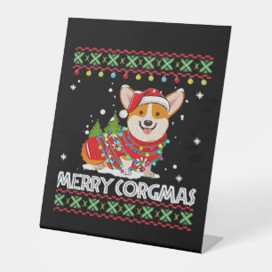 Corgi Dog Merry Corgmas Santa Corgi Ugly Christmas Pedestal Sign