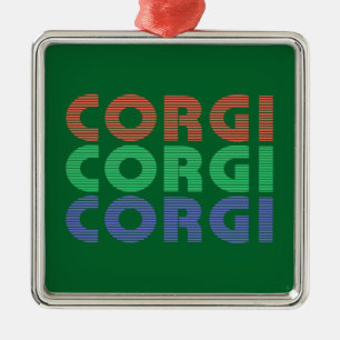 Corgi Dog Modern Colourful Text Metal Tree Decoration