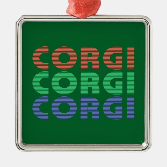 Corgi Dog Modern Colourful Text Metal Tree Decoration (Front)