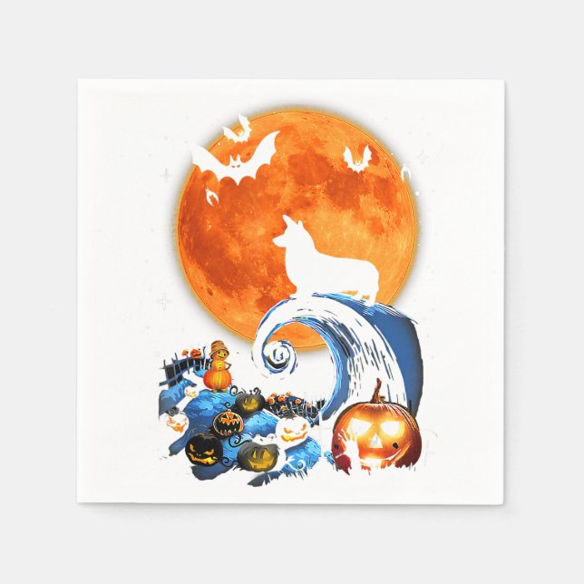 Corgi Dog Moon Pumpkin Halloween Costume Napkin (Front)