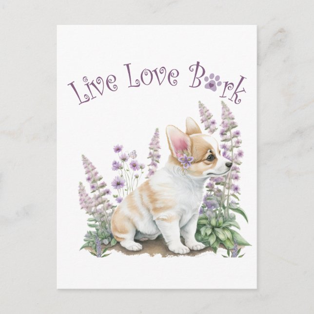 Corgi Dog Mum Floral Postcard (Front)