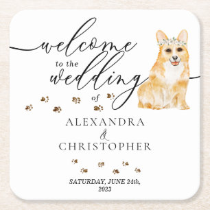 Corgi Dog Mum Welcome to the wedding Square Paper Coaster