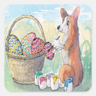 Corgi dog painting Easter eggs, Easter stickers