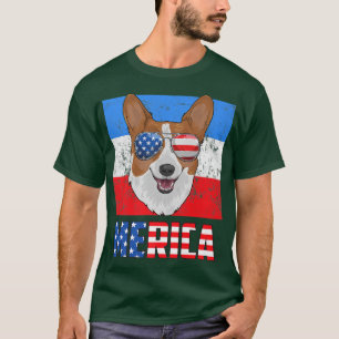 Corgi Dog Patriotic USA 4th of July American Flag T-Shirt