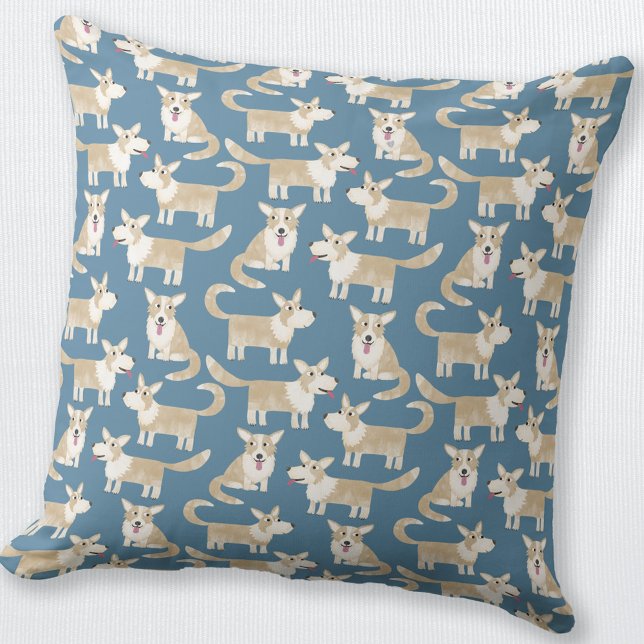 Corgi Dog Pattern Green Cushion (Cute Corgi pattern pillow for animal and dog lovers)