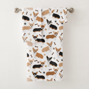 Corgi Dog Paws and Bones Bath Towel Set
