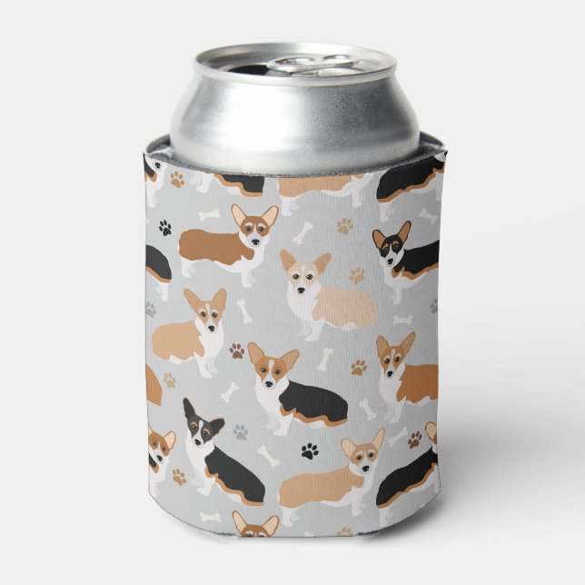 Corgi Dog Paws and Bones Can Cooler (Can Front)