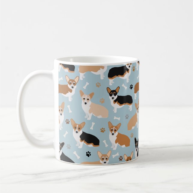 Corgi Dog Paws and Bones Coffee Mug (Left)