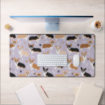 Corgi Dog Paws and Bones Desk Mat<br><div class="desc">Cute Corgi dogs with fawn,  red and tri coat colours with paw prints and dog bones pattern.</div>