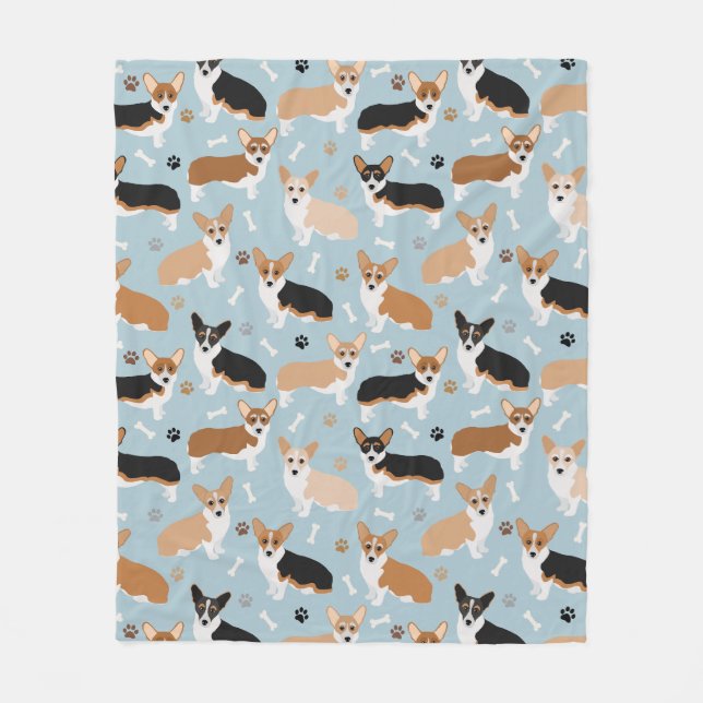 Corgi Dog Paws and Bones Fleece Blanket (Front)