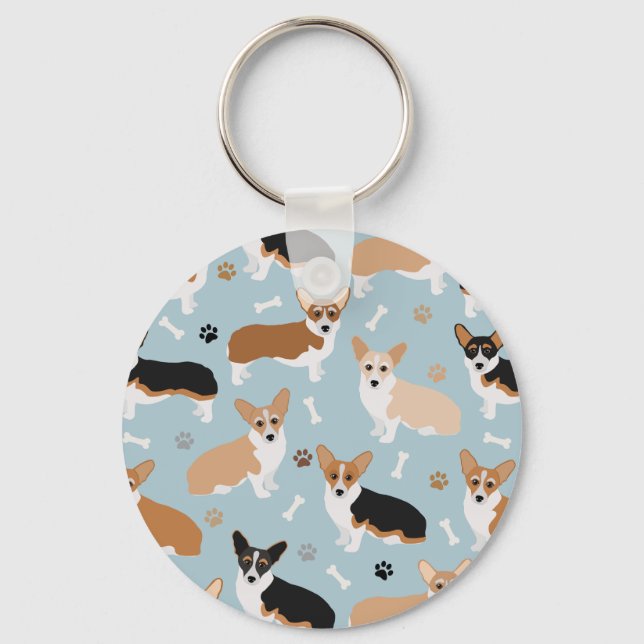 Corgi Dog Paws and Bones Key Ring (Front)