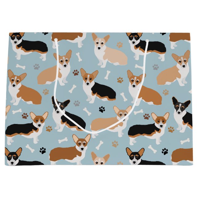 Corgi Dog Paws and Bones Large Gift Bag (Front)