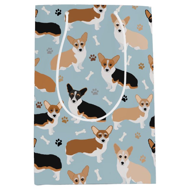 Corgi Dog Paws and Bones Medium Gift Bag (Front)