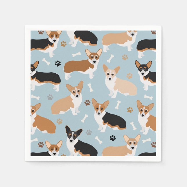 Corgi Dog Paws and Bones Napkin (Front)