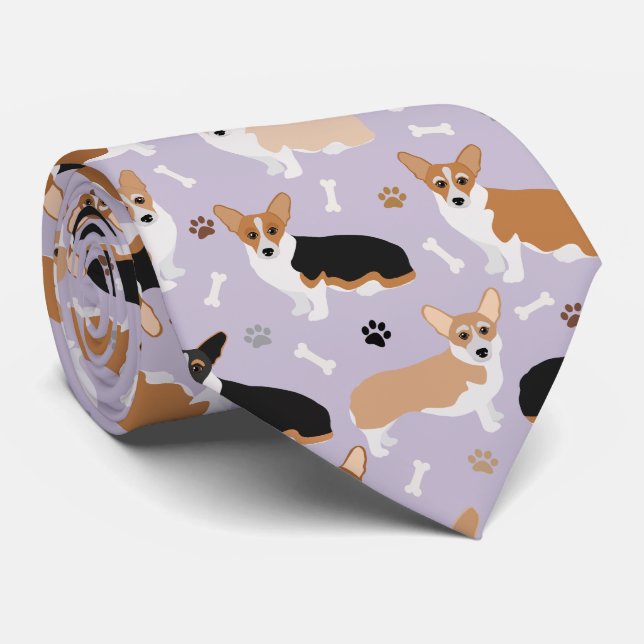 Corgi Dog Paws and Bones Neck Tie (Rolled)
