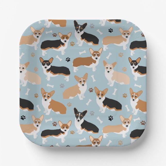Corgi Dog Paws and Bones Paper Plate (Front)