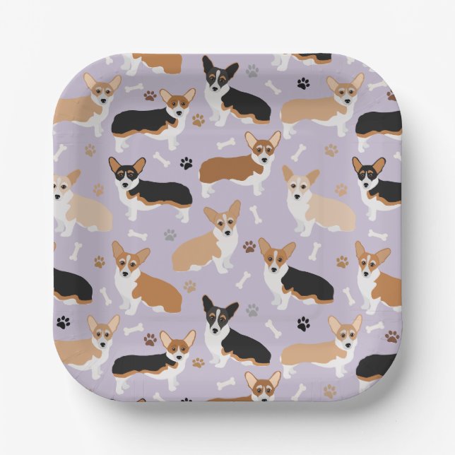 Corgi Dog Paws and Bones Paper Plates (Front)