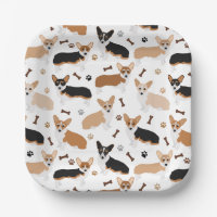 Corgi Dog Paws and Bones Paper Plates