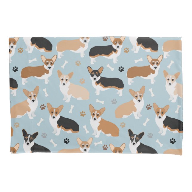 Corgi Dog Paws and Bones Pillowcase (Front)