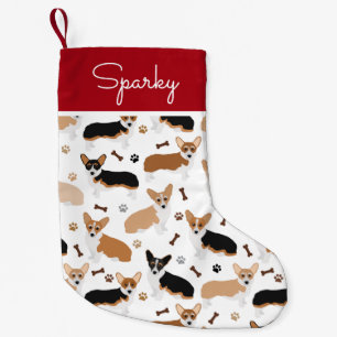 Corgi Dog Paws and Bones Small Christmas Stocking