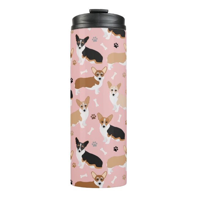 Corgi Dog Paws and Bones Thermal Tumbler (Front)