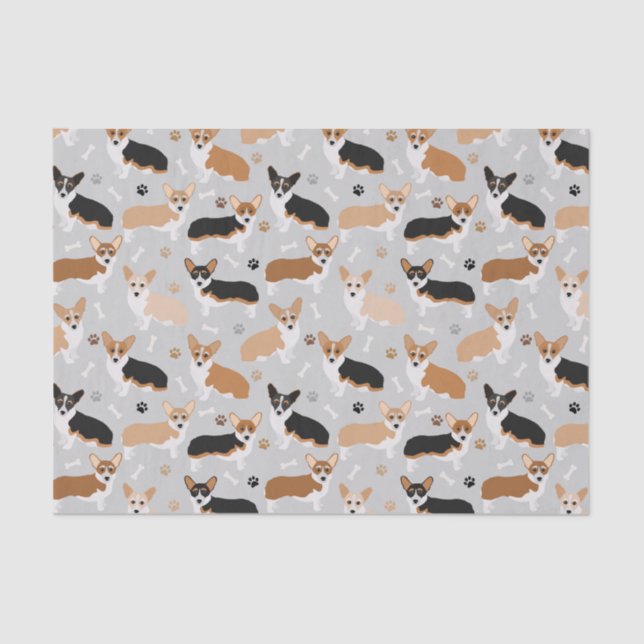 Corgi Dog Paws and Bones Tissue Paper (Front)