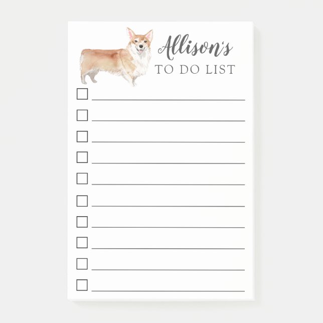 Corgi Dog Personalised To Do List Post-it Notes (Front)