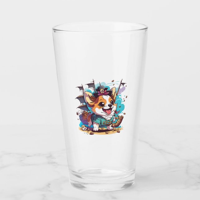 Corgi Dog Pirate Glass (Front)
