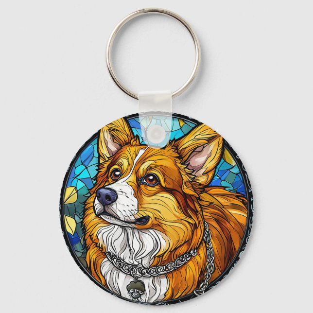 Corgi Dog Portrait Key Ring (Front)