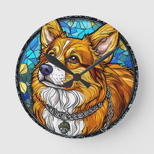 Corgi Dog Portrait Puppy Wall Decor Round Clock (Front)