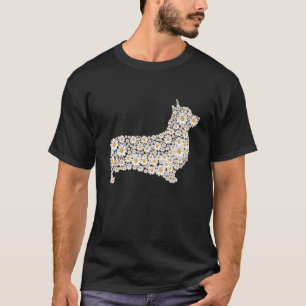 Corgi Dog Print Of White Daisy Flowers Corgis T-Shirt