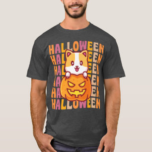 Corgi Dog Pumpkin 70s 80s Retro Vintage Style Hall T-Shirt