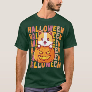 Corgi Dog Pumpkin 70s 80s Retro Vintage Style Hall T-Shirt