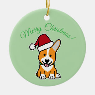 Corgi dog puppy cute Pembroke Welsh Christmas Sant Ceramic Tree Decoration