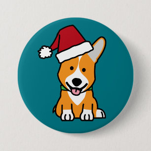 Corgi dog puppy Pembroke Welsh Christmas Santa hat 7.5 Cm Round Badge