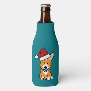 Corgi dog puppy Pembroke Welsh Christmas Santa hat Bottle Cooler