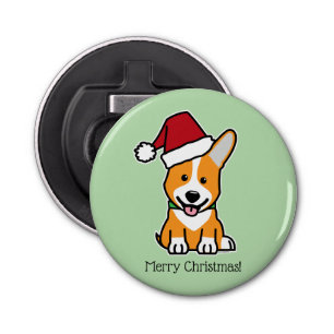 Corgi dog puppy Pembroke Welsh Christmas Santa hat Bottle Opener