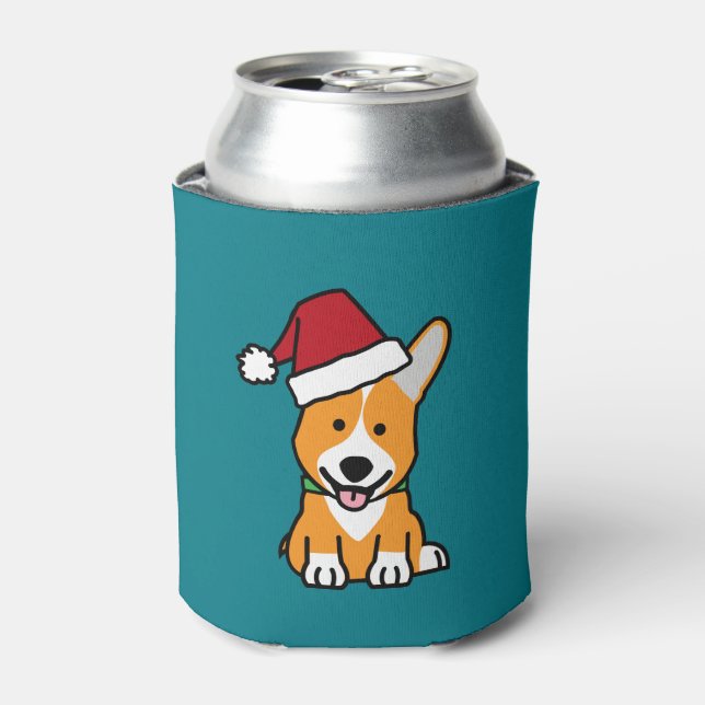 Corgi dog puppy Pembroke Welsh Christmas Santa hat Can Cooler (Can Front)